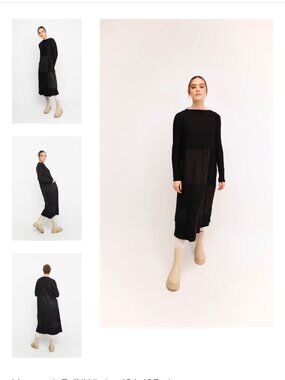 OZAI N KU Made In Greece Jersey Black Midi Boat neck dress long sleeves Size S